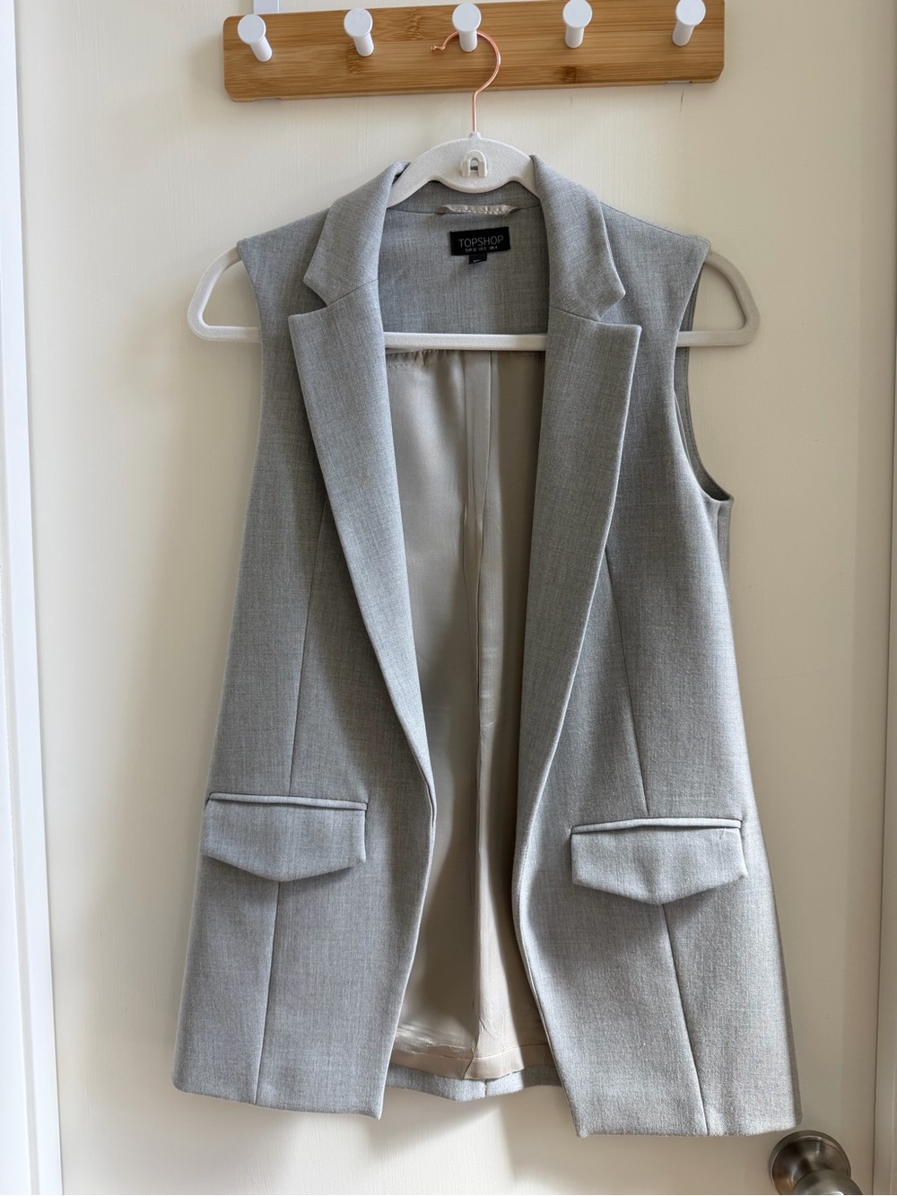 Topshop Light Gray Sleeveless Longline Blazer Vest